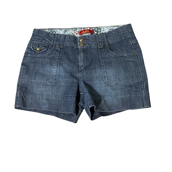 Denim Shorts Medium Wash Utility Pockets Button Fly Casual Summer - Picture 2 of 3
